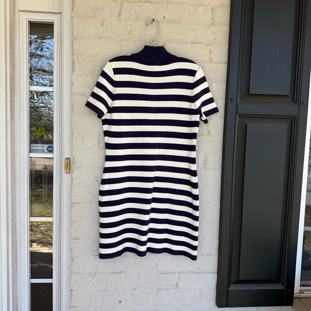 Cynthia Rowley Navy/White Nautical Stripe Short Sleeve Polo Sweater Dress Medium - Picture 5 of 12